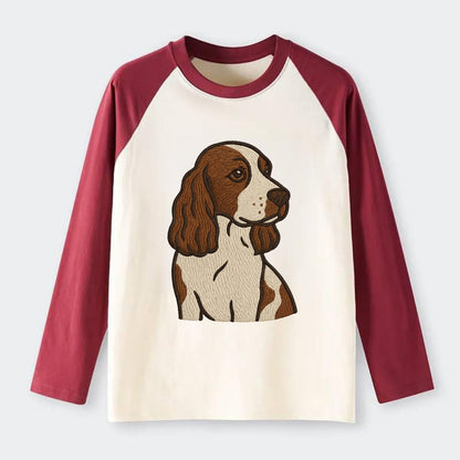 English Cocker Spaniel - Liver and white embroidered design - Raglan Long Sleeve T-Shirt - Red