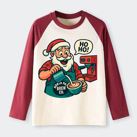 Santa Barista - Raglan Long Sleeve T-Shirt - Red