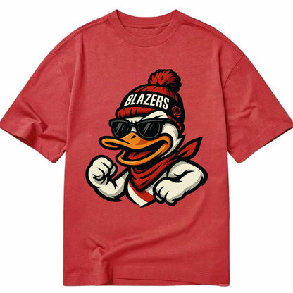 Oregon Duck wearing Trail Blazers beanie with rose patch and wayfarer sunglasses - Classic T-shirt - Red