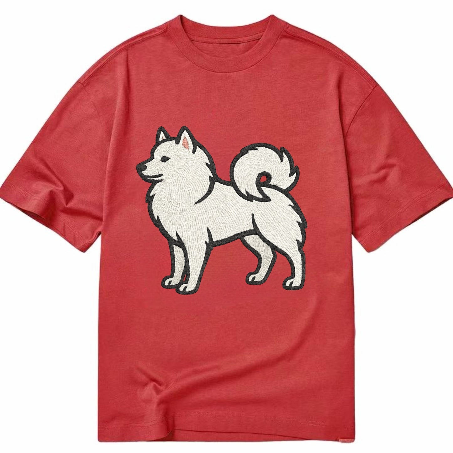 American Eskimo Dog - White spitz embroidered standing design - Classic T-shirt - Red