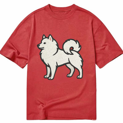 American Eskimo Dog - White spitz embroidered standing design - Classic T-shirt - Red