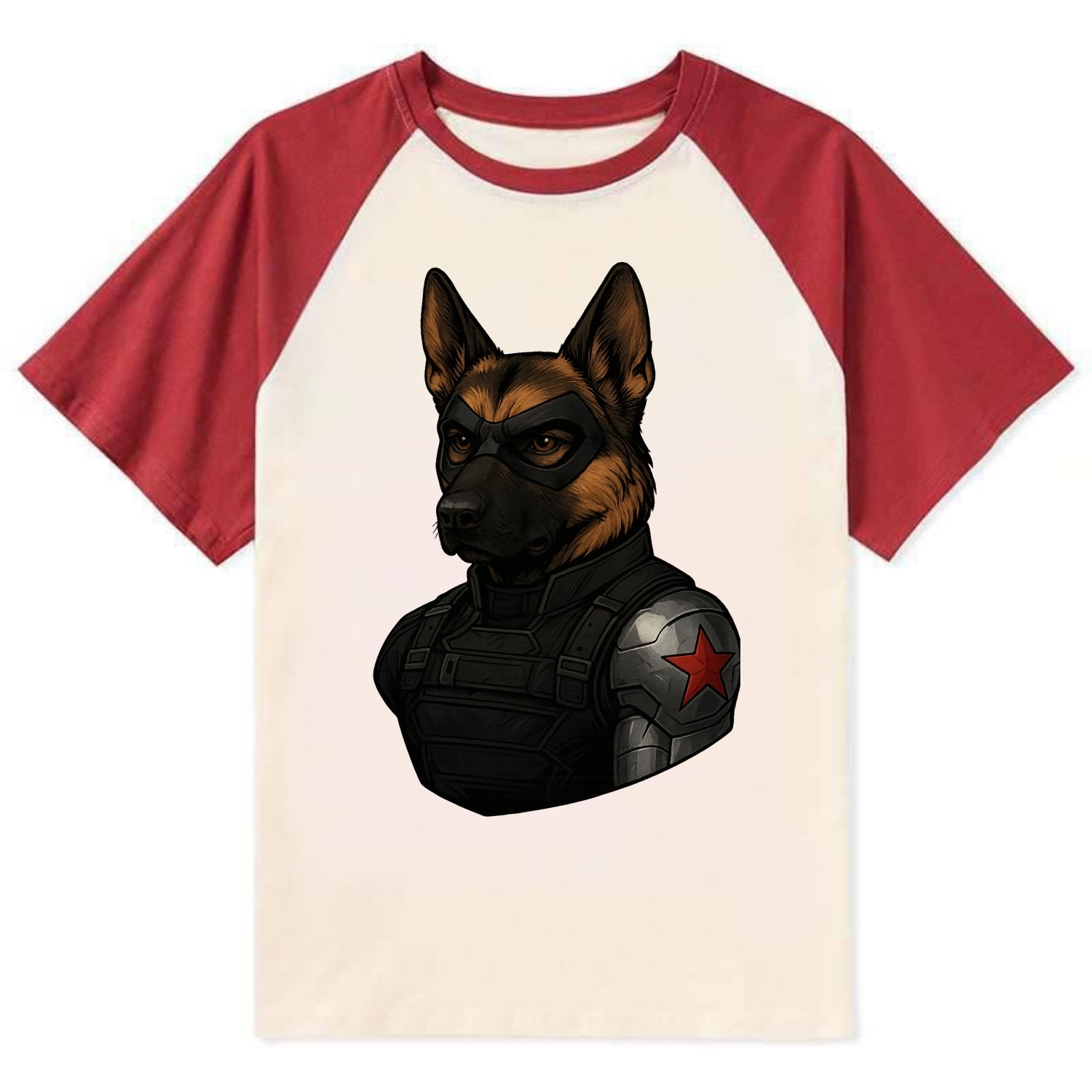 German Shepherd Winter Soldier  - Contra - Contrast Raglan T-shirt - Red
