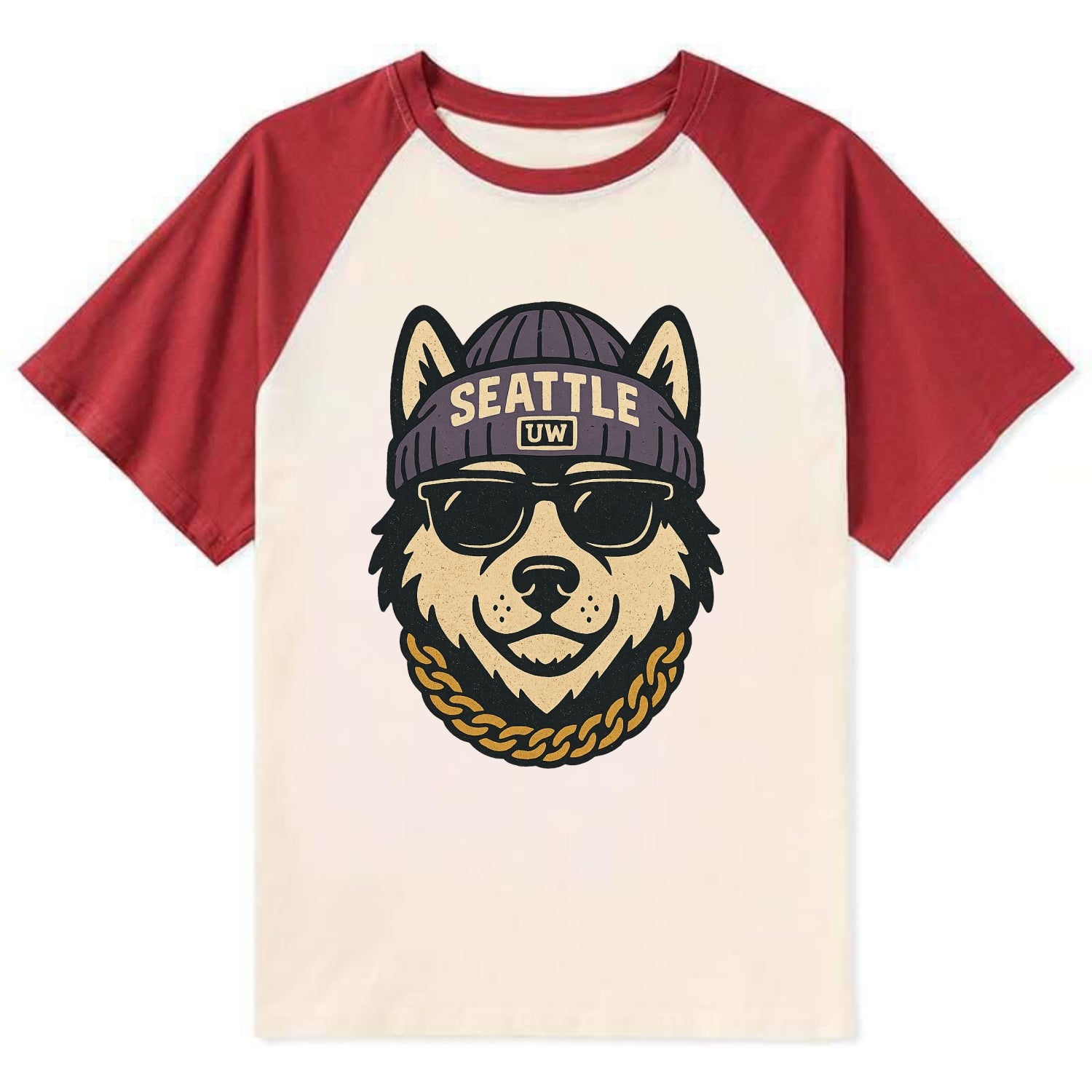 Seattle Husky - Contrast Raglan T-shirt - Red