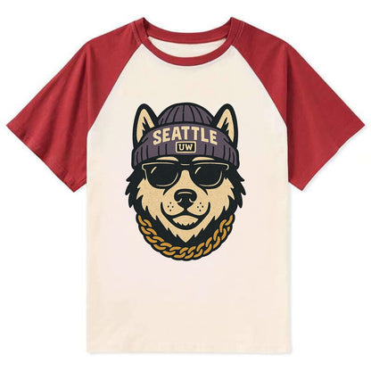 Seattle Husky - Contrast Raglan T-shirt - Red