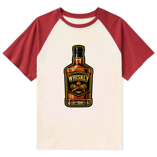 WHISKEY BOTTLE - bourbon bottle in amber and gold , spirits connoisseur - Contrast Raglan T-shirt