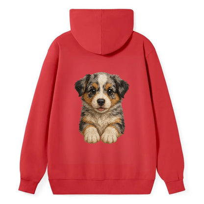 Baby Australian Shepherd Puppy - merle coat, bright eyes, fluffy, - Classic Pullover Hoodie - Red