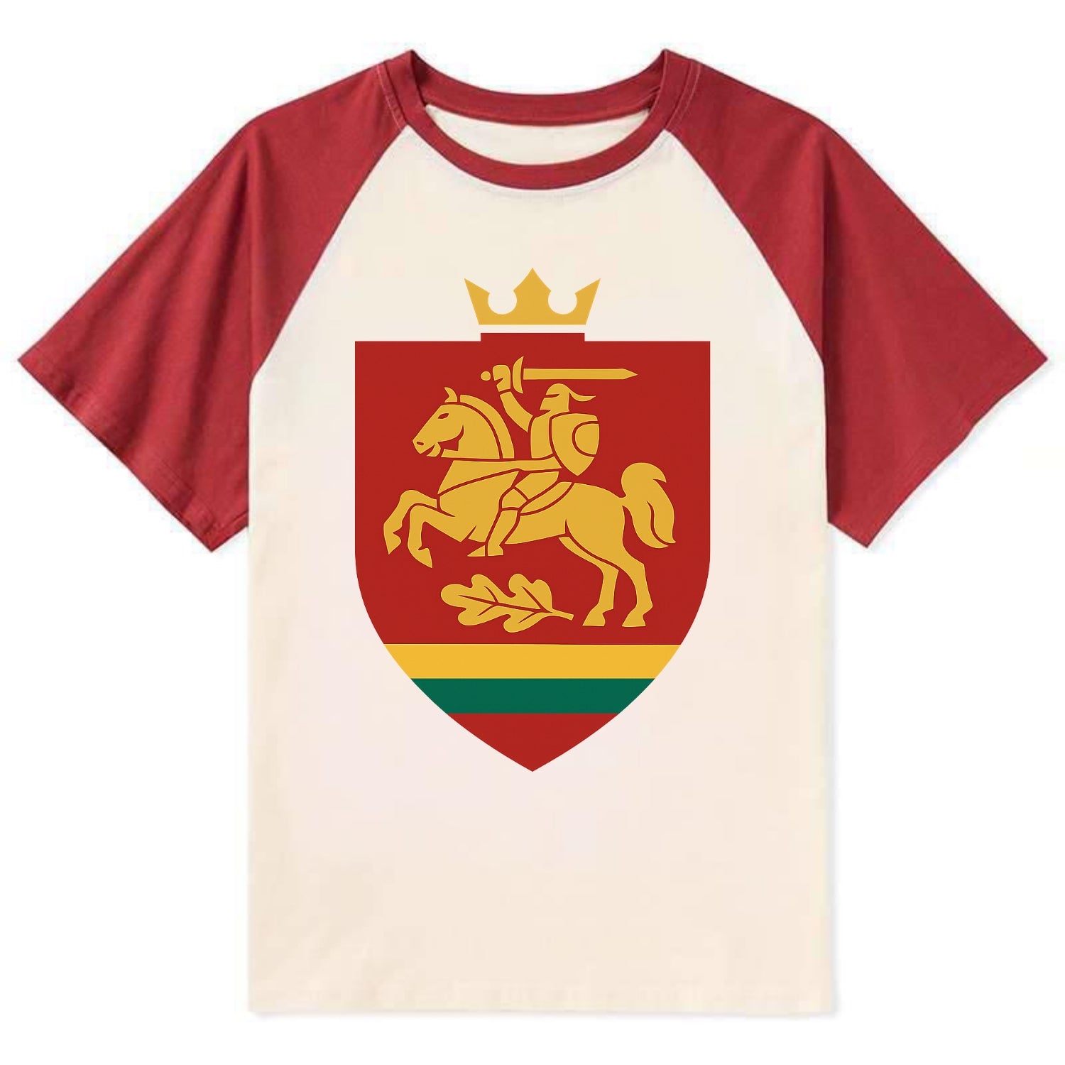 Lithuania Royal Logo  - Contrast Raglan T-shirt - Red