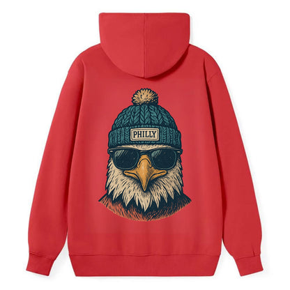 Philadelphia Eagle wearing Philly beanie with pom pom and wayfarer - Classic Pullover Hoodie - Red