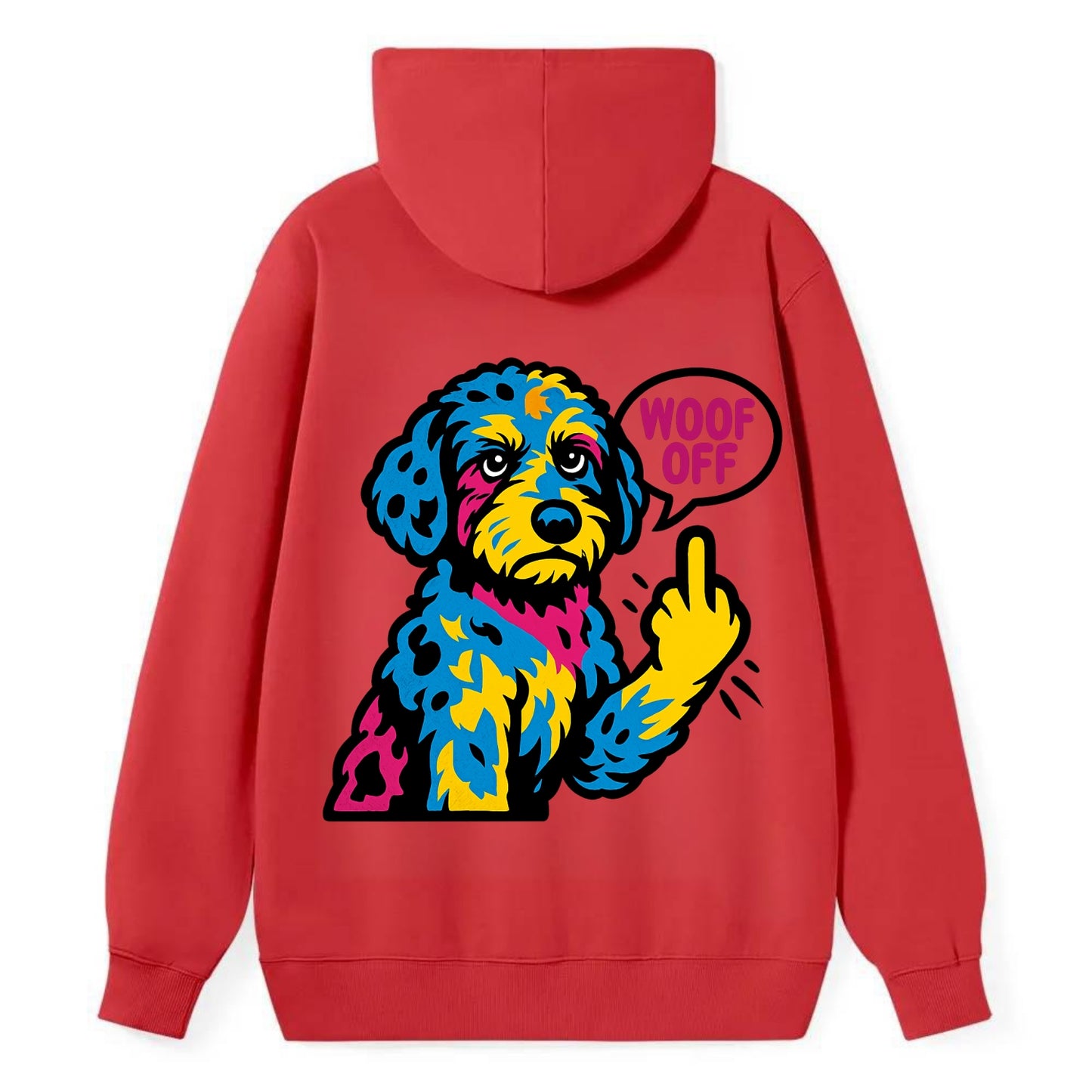 Aussiedoodle with merle patches and curly coat, playful smart paw raised - Classic Pullover Hoodie - Red