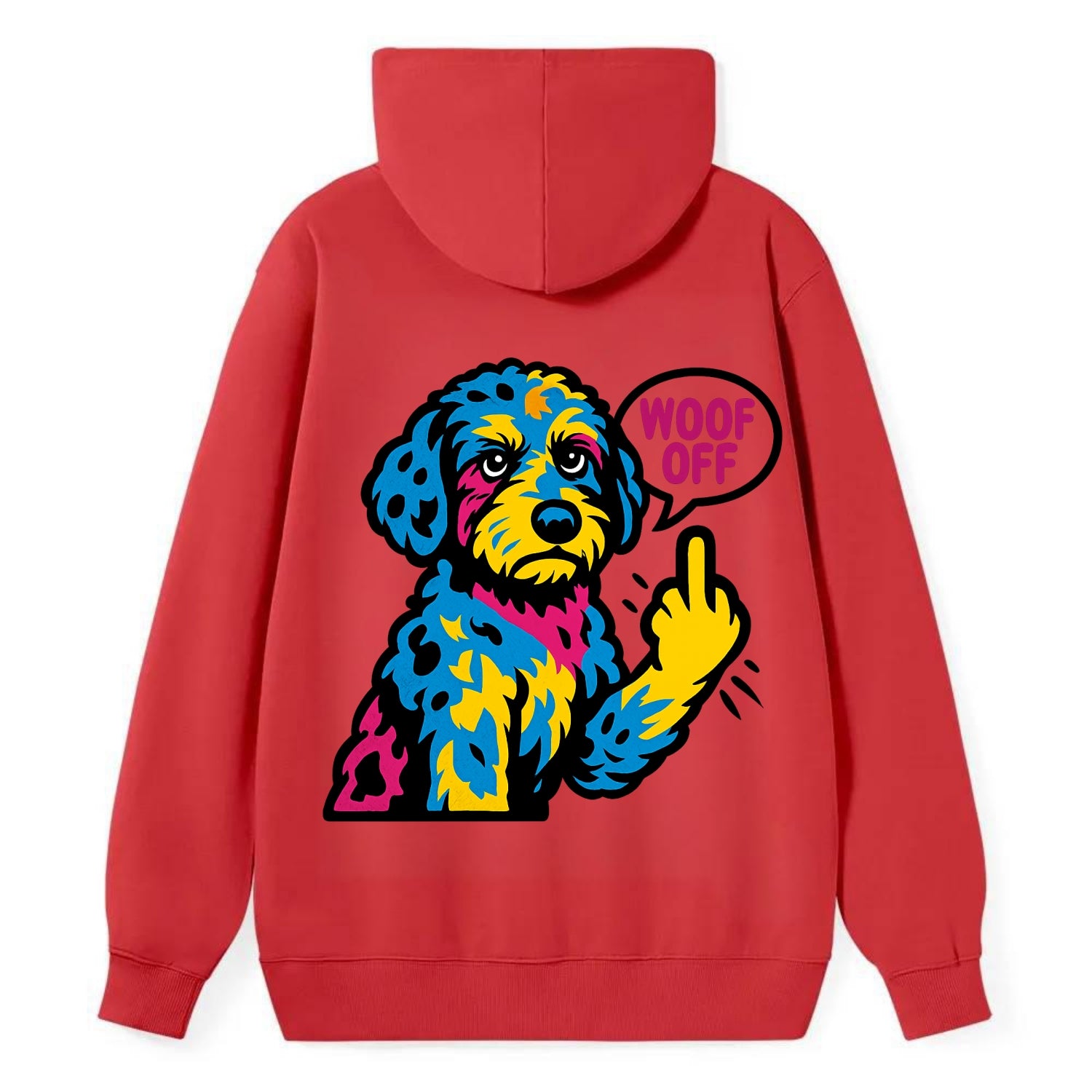 Aussiedoodle with merle patches and curly coat, playful smart paw raised - Classic Pullover Hoodie - Red
