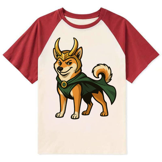 Shiba Inu Loki  - Contrast Raglan T-shirt - Red