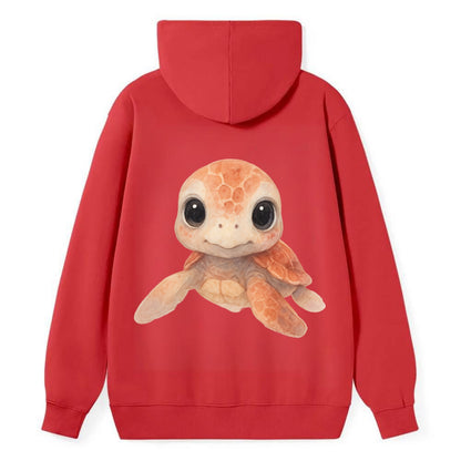 Baby Loggerhead Turtle - reddish-brown shell, big round dark eyes, chunky - Classic Pullover Hoodie - Red