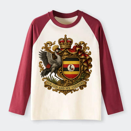 Uganda Crested Crane Emblem - Raglan Long Sleeve T-Shirt - Red