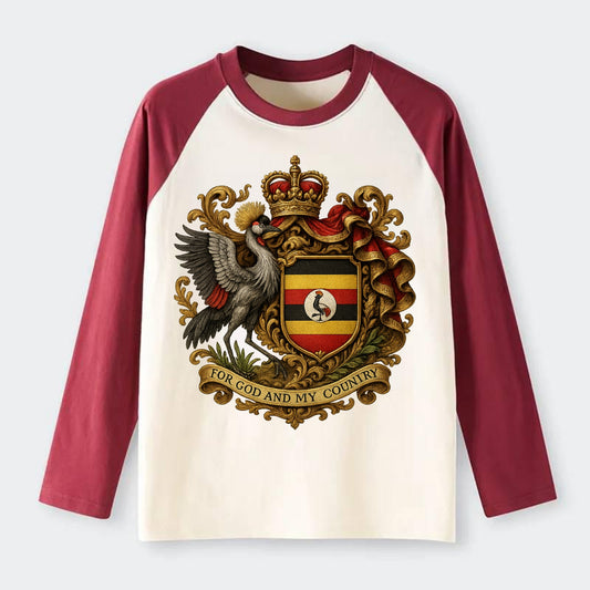 Uganda Crested Crane Emblem - Raglan Long Sleeve T-Shirt - Red