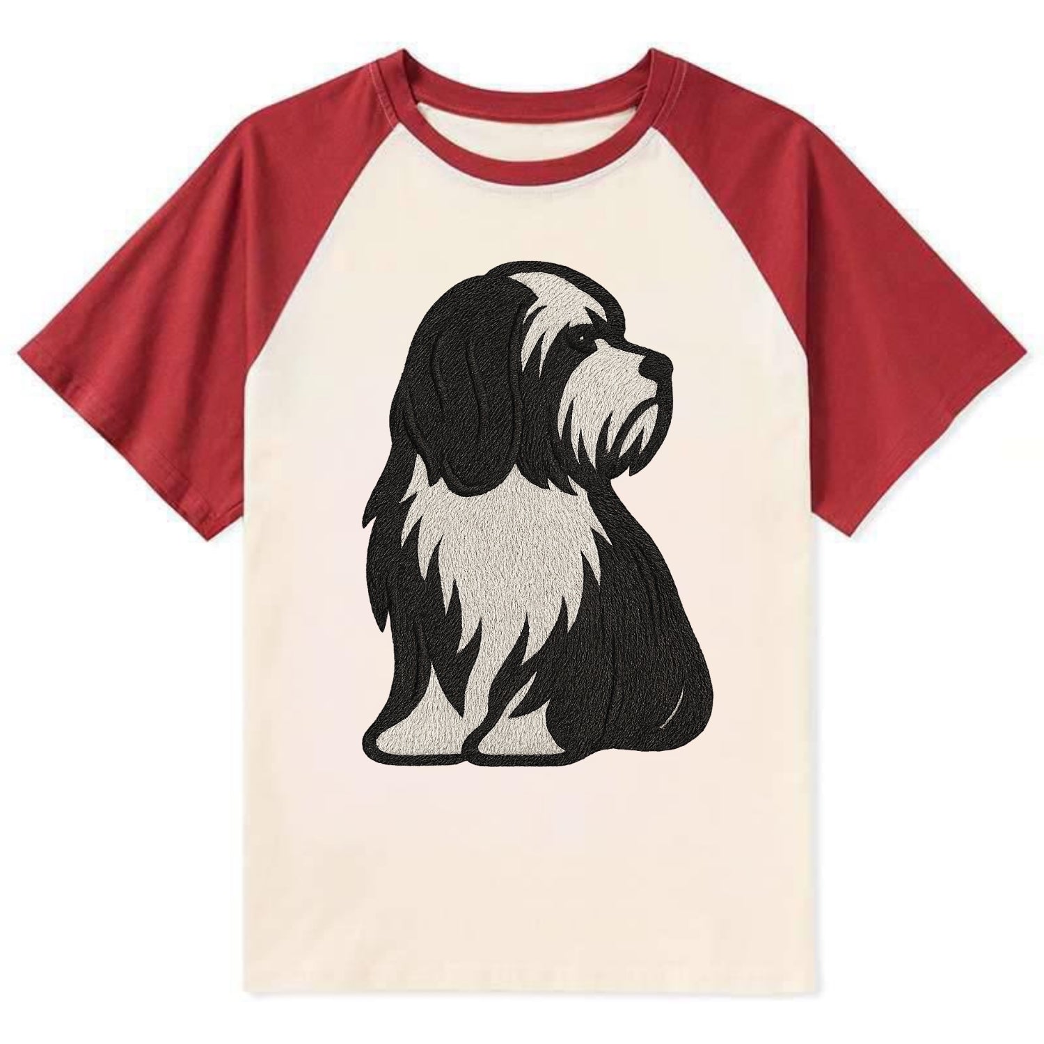 Tibetan Terrier - Black and white long c - Contrast Raglan T-shirt - Red