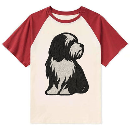 Tibetan Terrier - Black and white long c - Contrast Raglan T-shirt - Red