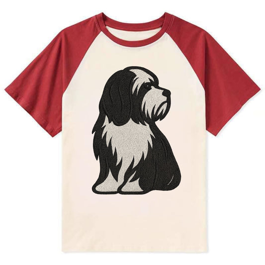 Tibetan Terrier - Black and white long c - Contrast Raglan T-shirt - Red