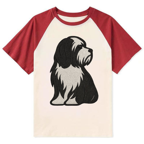 Tibetan Terrier - Black and white long c - Contrast Raglan T-shirt