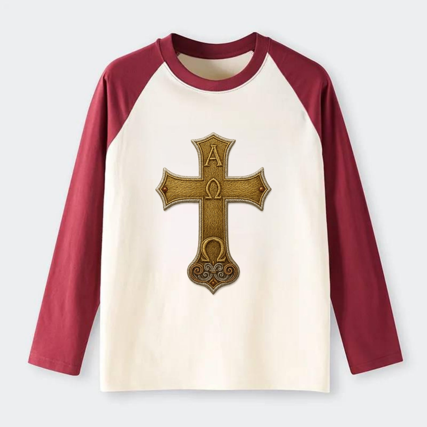 Alpha Omega Cross  - Raglan Long Sleeve T-Shirt - Red