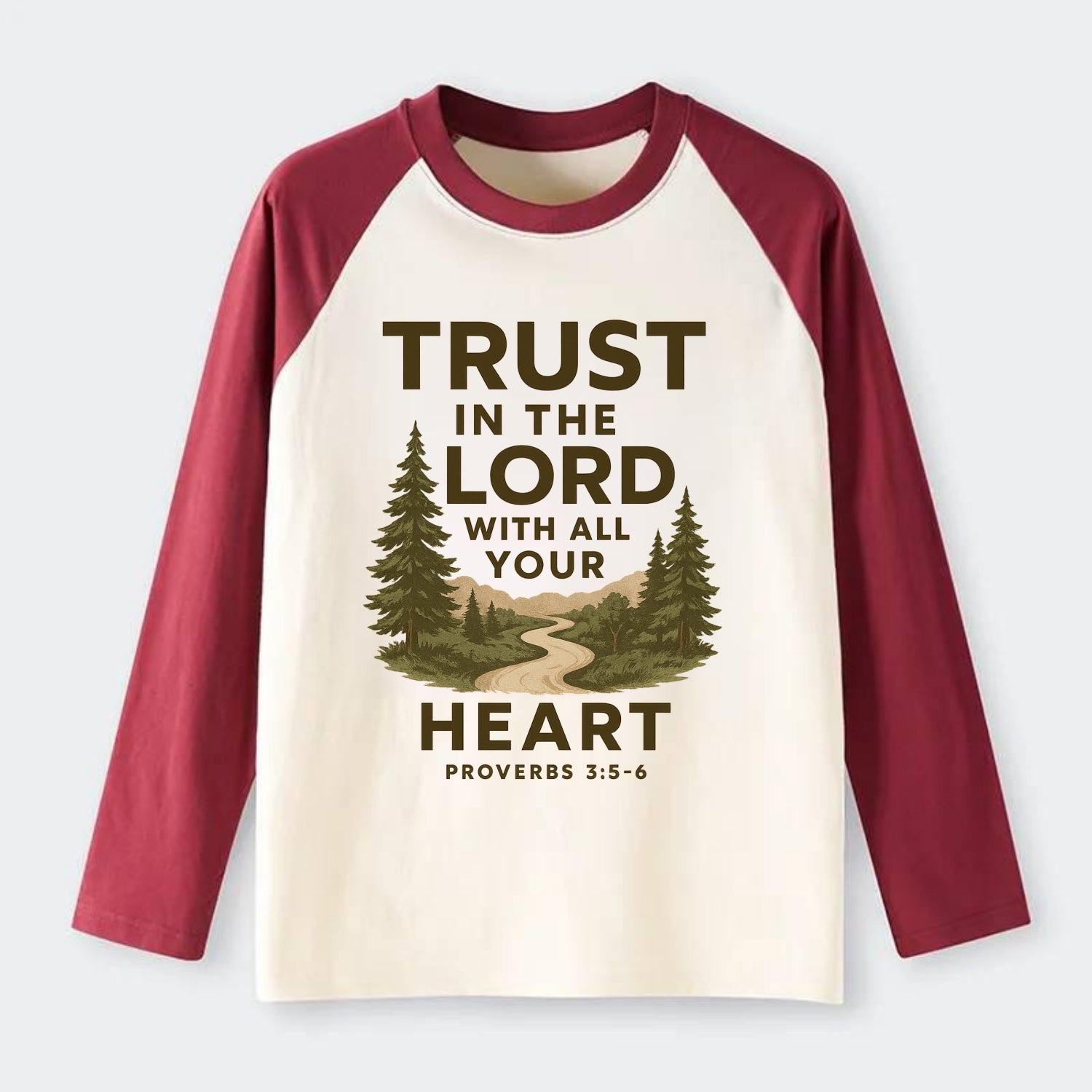 Proverbs 3:5-6 Path - Raglan Long Sleeve T-Shirt - Red