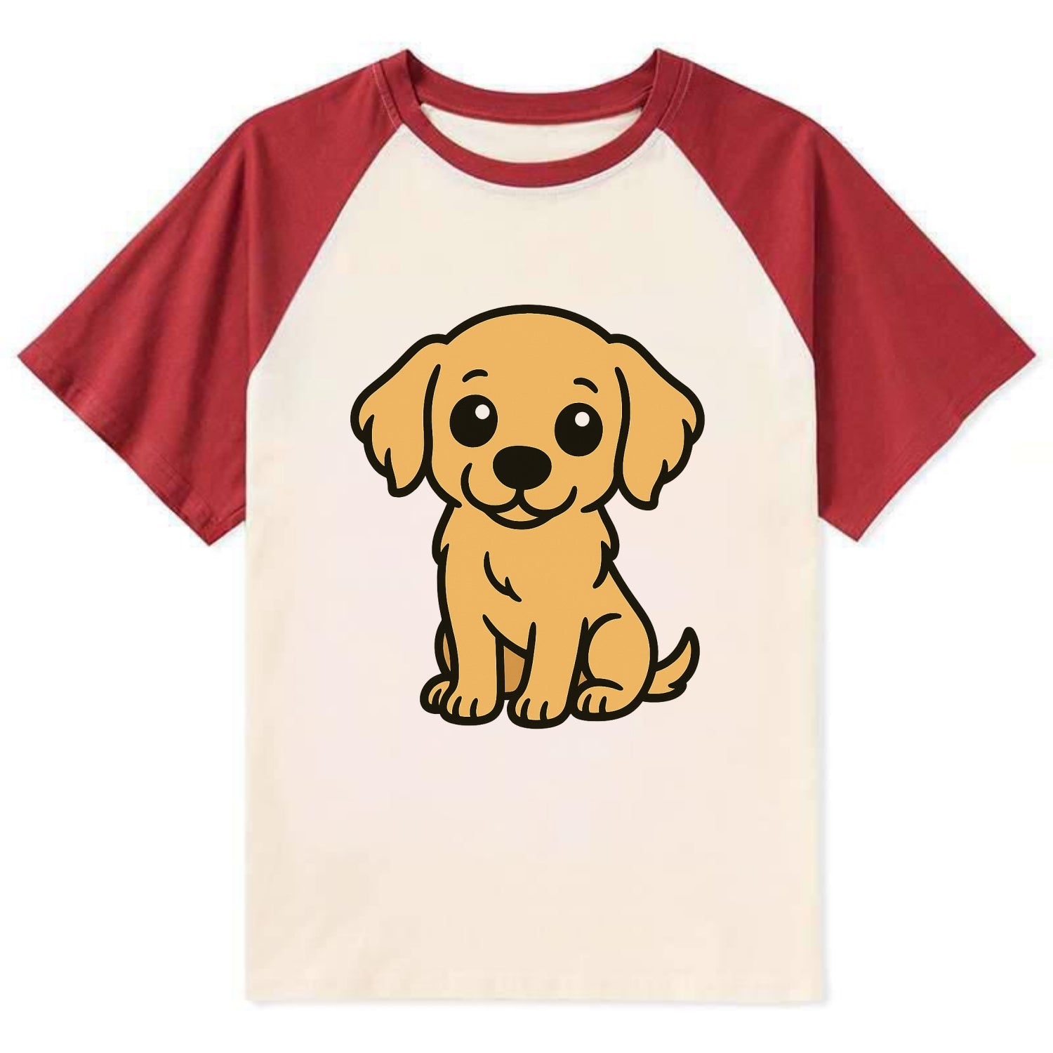 Golden Retriever - Head tilt curious pose - Contrast Raglan T-shirt - Red