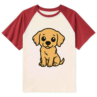 Golden Retriever - Head tilt curious pose - Contrast Raglan T-shirt - Red
