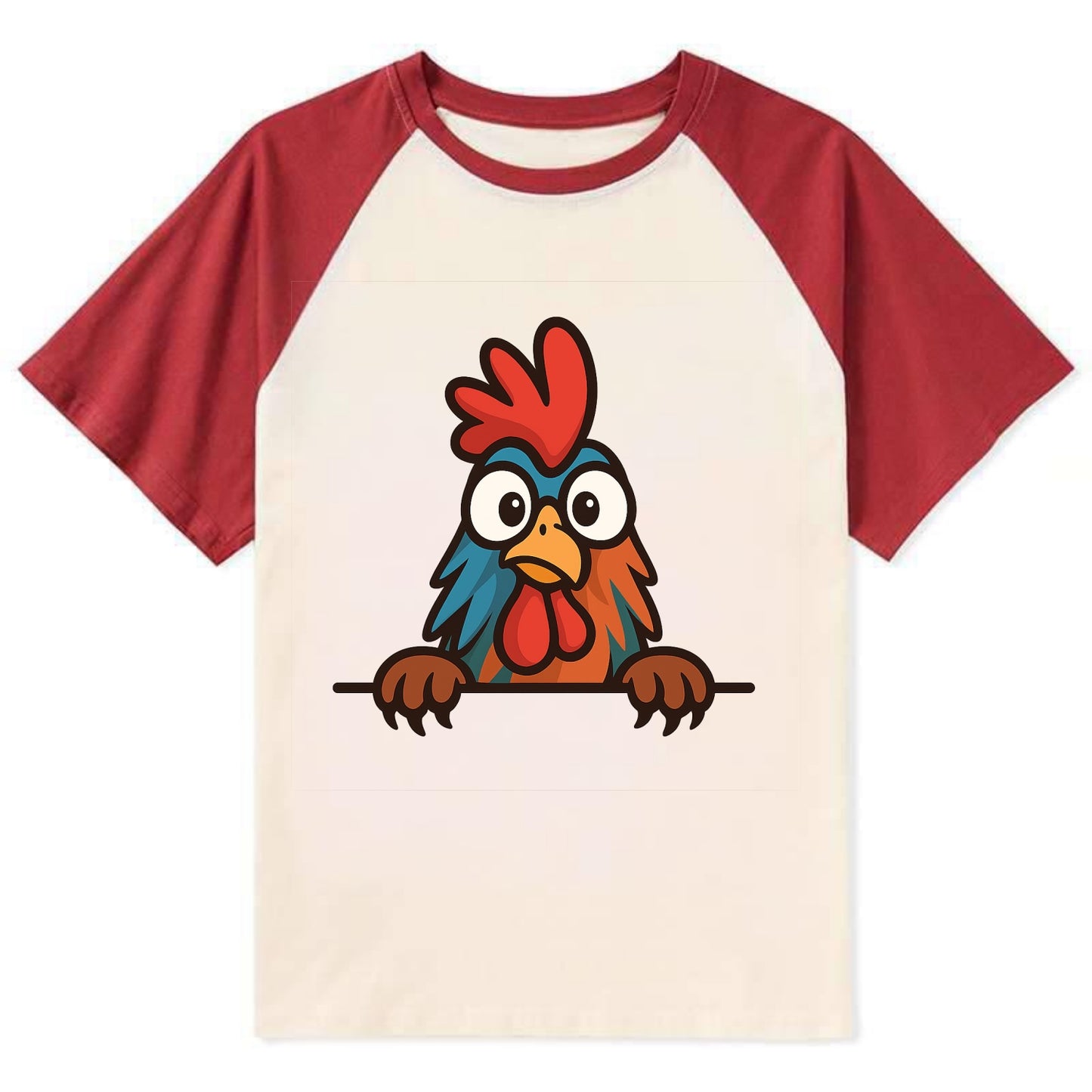 Rooster  - Contrast Raglan T-shirt - Red