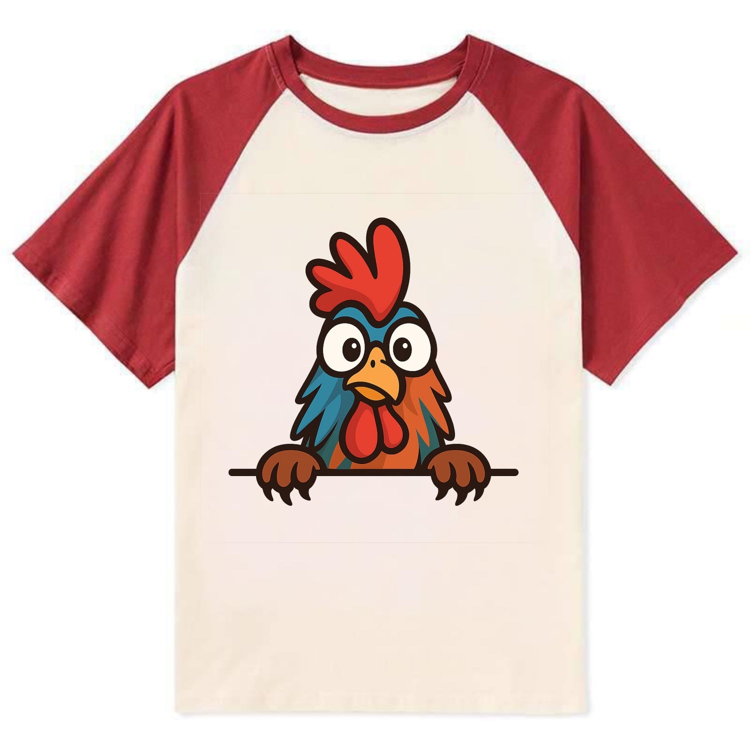 Rooster  - Contrast Raglan T-shirt - Red