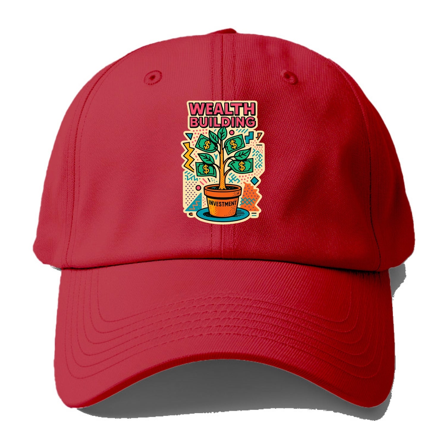 Money tree growing from investment pot - financial independence journey, wealth - Baseball Cap - Red
