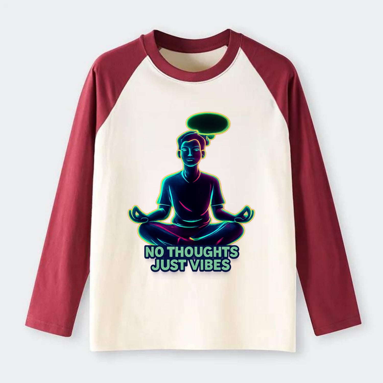 Peaceful floating figure with empty thought bubble - "no thoughts just - Raglan Long Sleeve T-Shirt - Red