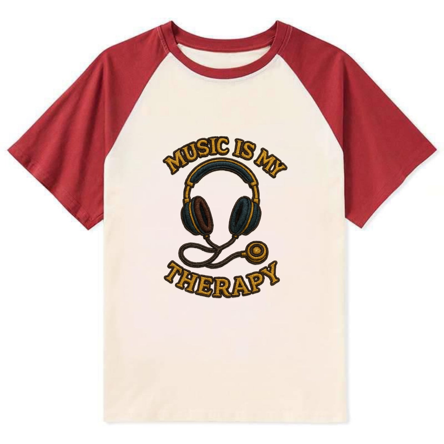 Music Is My Therapy  - Contrast Raglan T-shirt - Red