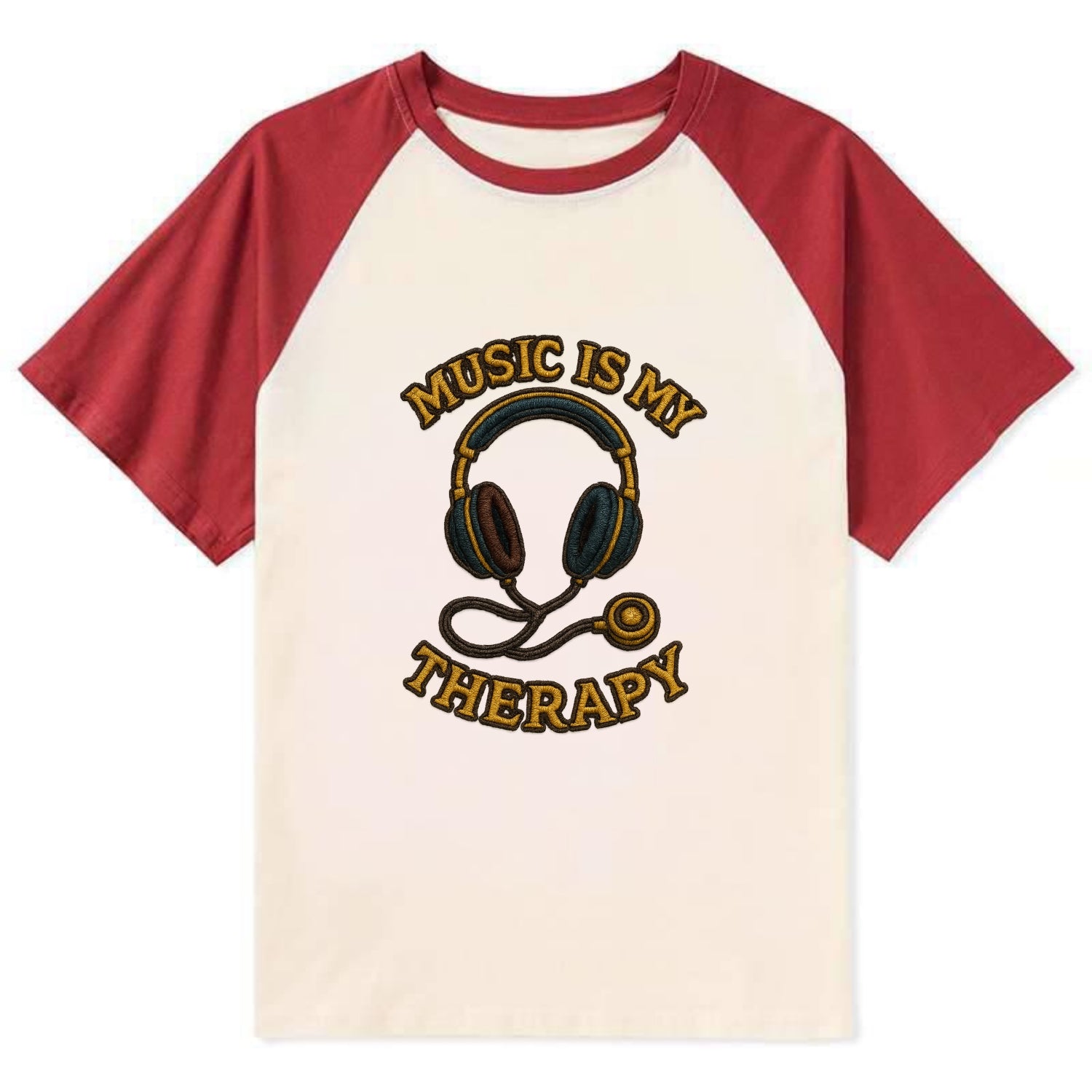 Music Is My Therapy  - Contrast Raglan T-shirt - Red