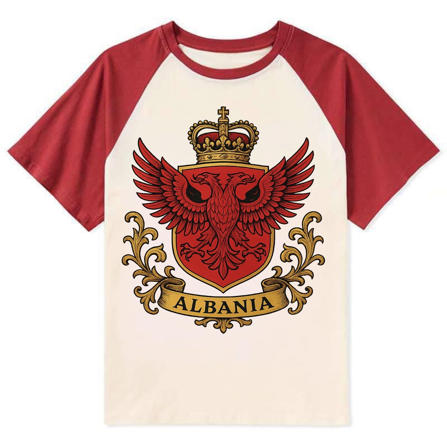 Albania Heritage Badge  - Contrast Raglan T-shirt - Red