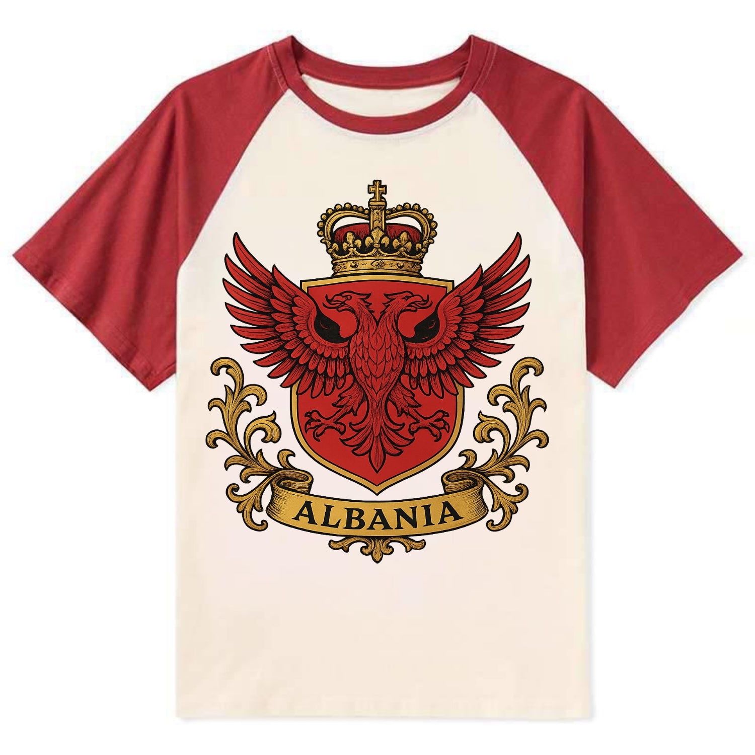 Albania Heritage Badge  - Contrast Raglan T-shirt - Red