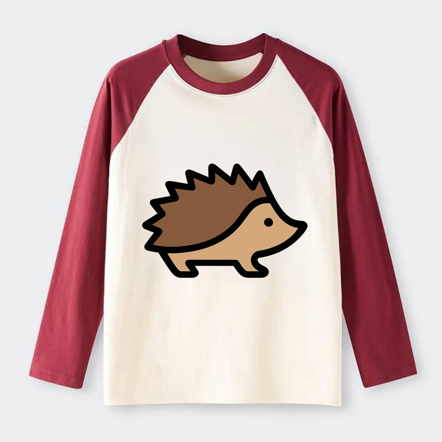 Hedgehog - Brown spiky back flat side profile - Raglan Long Sleeve T-Shirt - Red