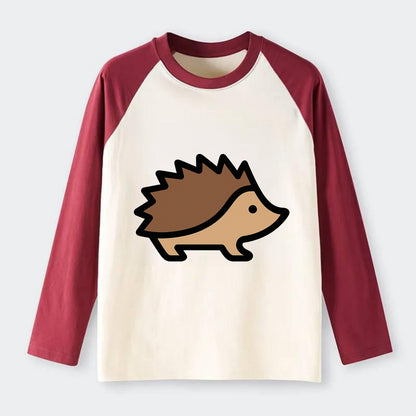 Hedgehog - Brown spiky back flat side profile - Raglan Long Sleeve T-Shirt - Red