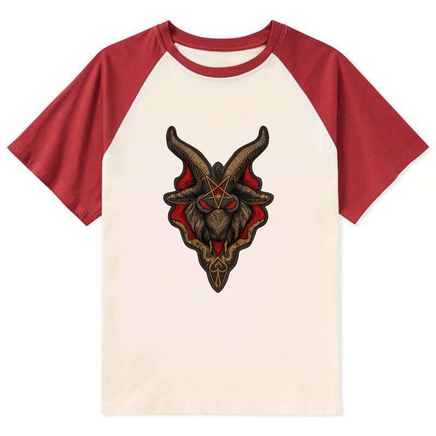 BAPHOMET HEAD - goat head symbol in black and red , occult - Contrast Raglan T-shirt - Red