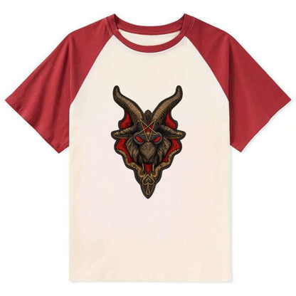 BAPHOMET HEAD - goat head symbol in black and red , occult - Contrast Raglan T-shirt - Red