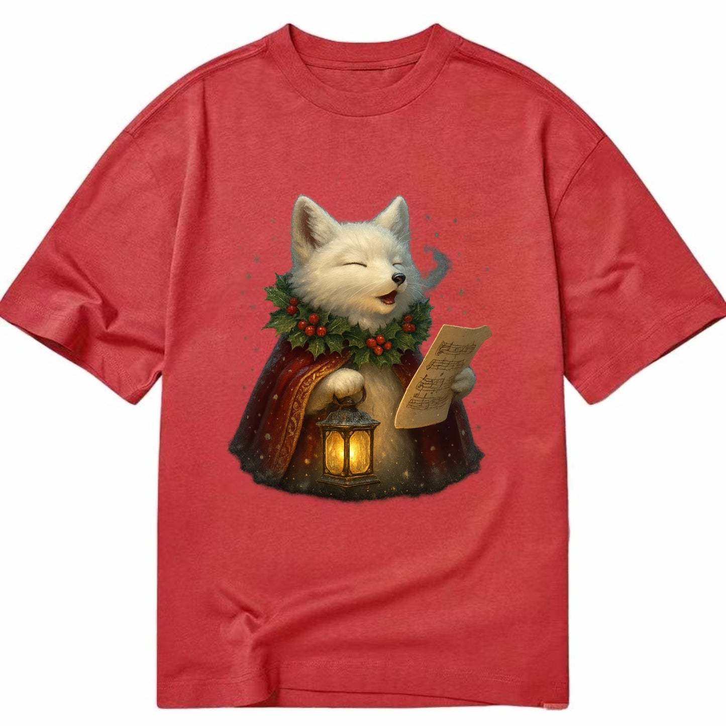 Snowbound Arctic Fox Caroler  - Classic T-shirt - Red