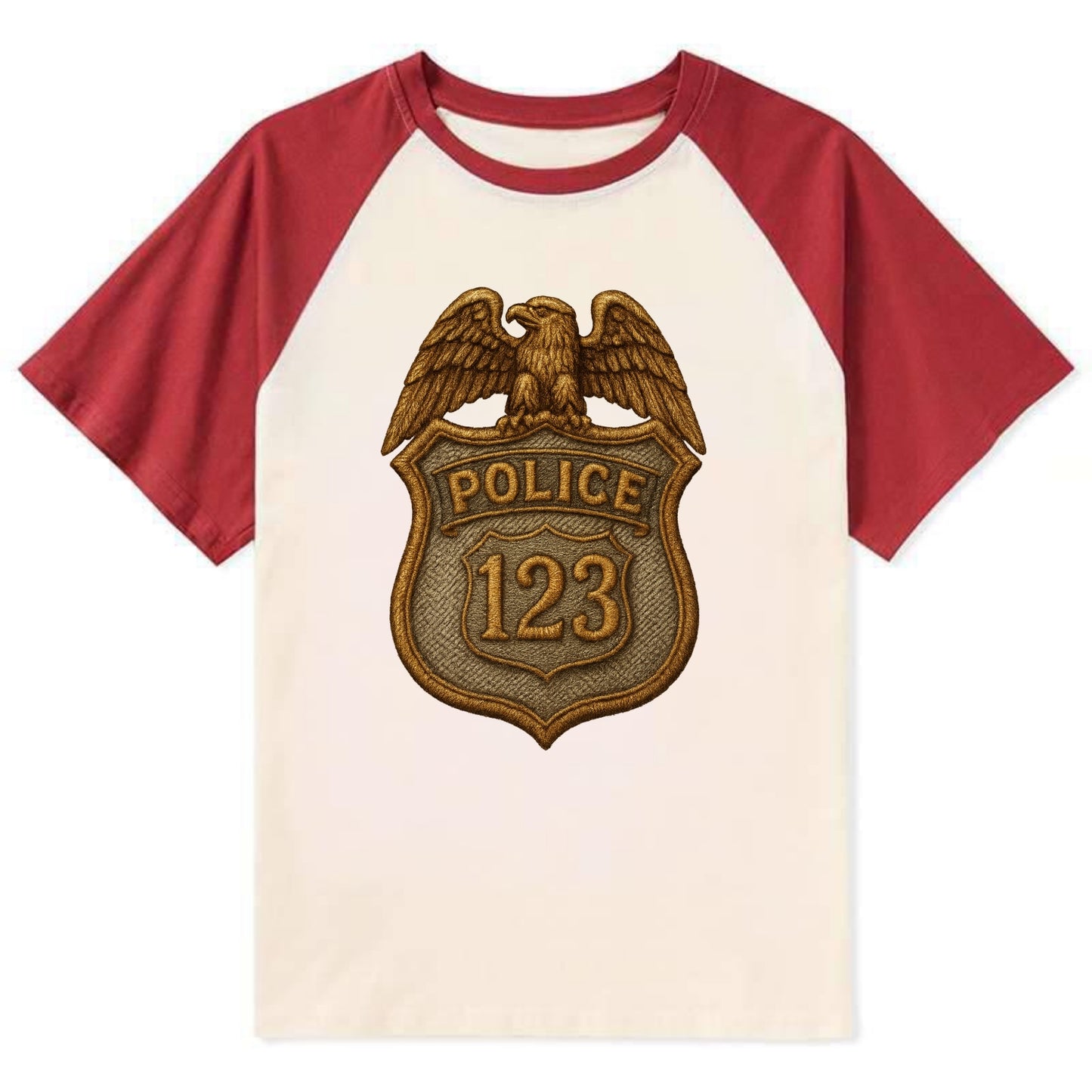 Police Badge  - Contrast Raglan T-shirt - Red