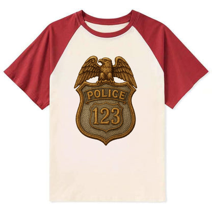 Police Badge  - Contrast Raglan T-shirt - Red