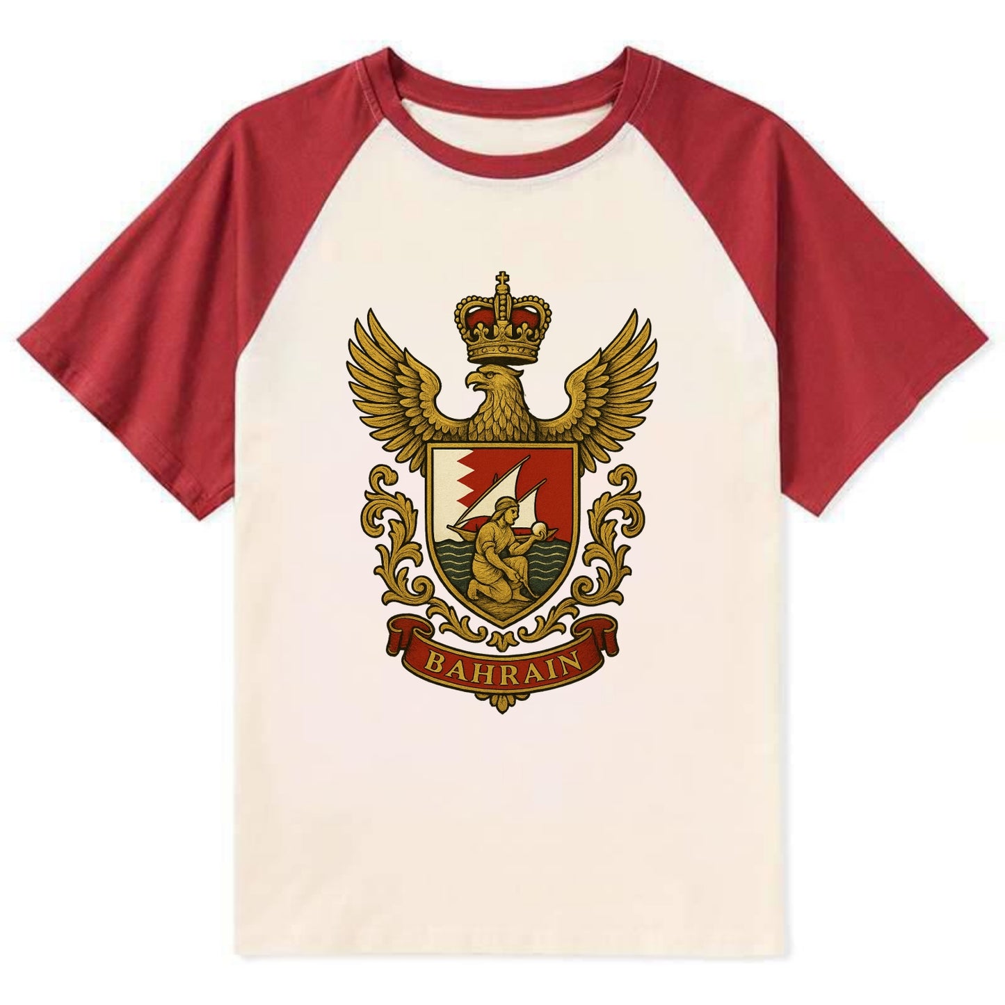 Bahrain Heritage Badge  - Contrast Raglan T-shirt - Red