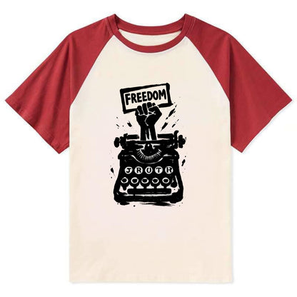 Typewriter keys - journalism and truth ink art - Contrast Raglan T-shirt - Red