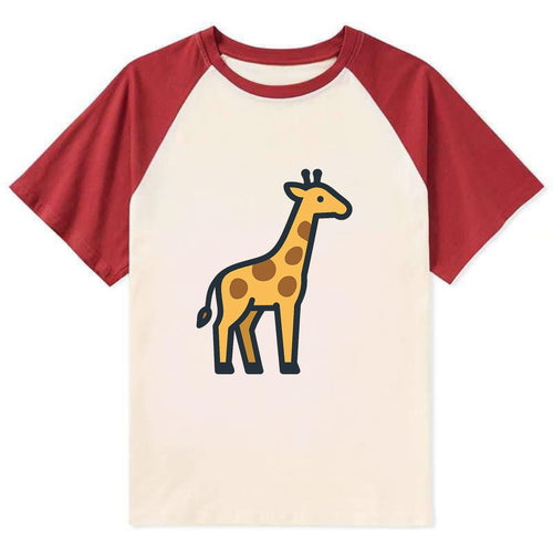 Giraffe - Yellow with brown patches flat side profile - Contrast Raglan T-shirt