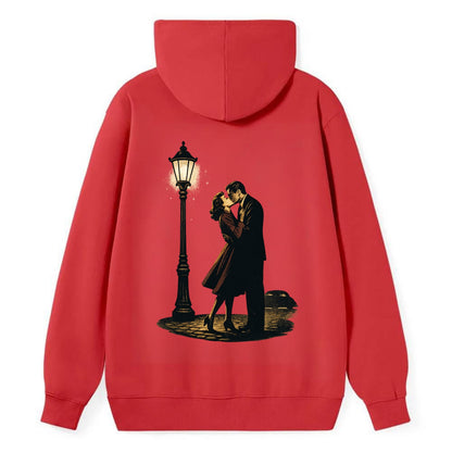 first kiss under vintage street lamp on cobblestone at night - Classic Pullover Hoodie - Red