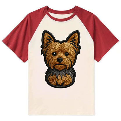 Yorkshire Terrier - Modern tiny dog logo - Contrast Raglan T-shirt - Red