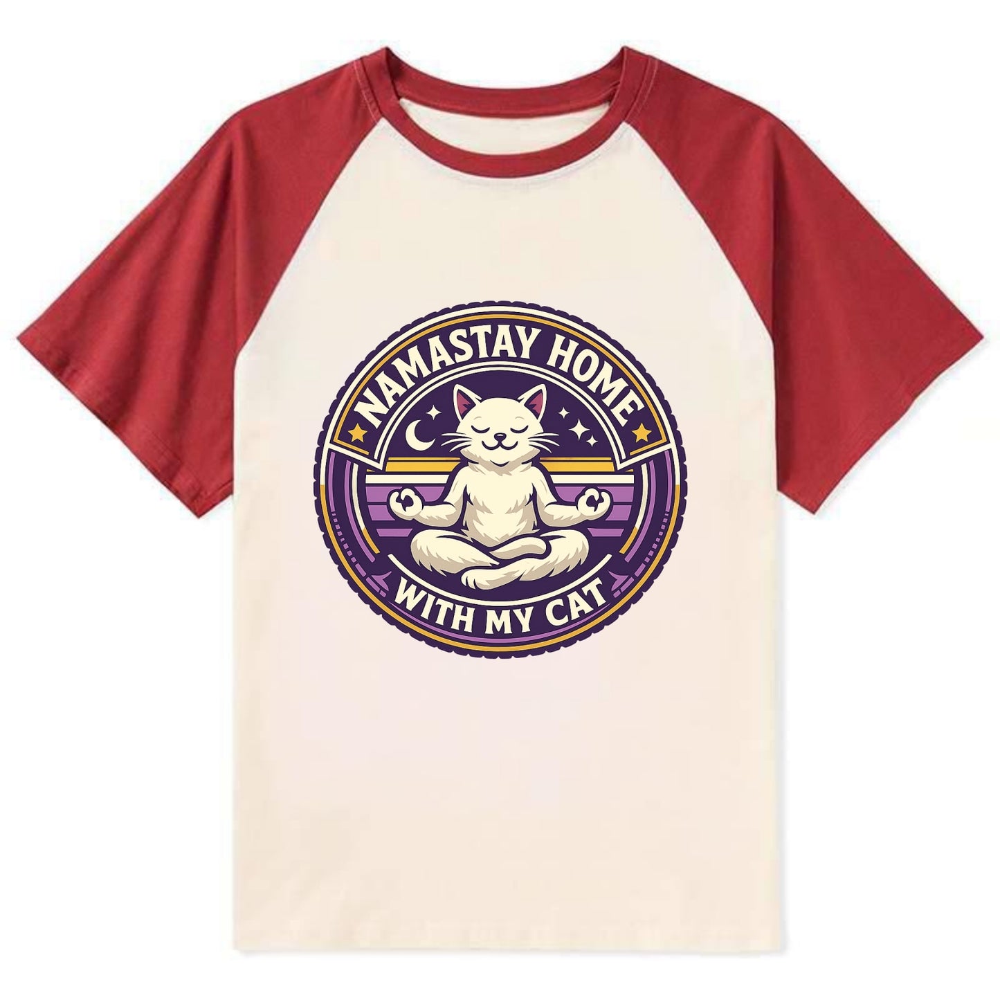 Zen Feline Retreat - Contrast Raglan T-shirt - Red