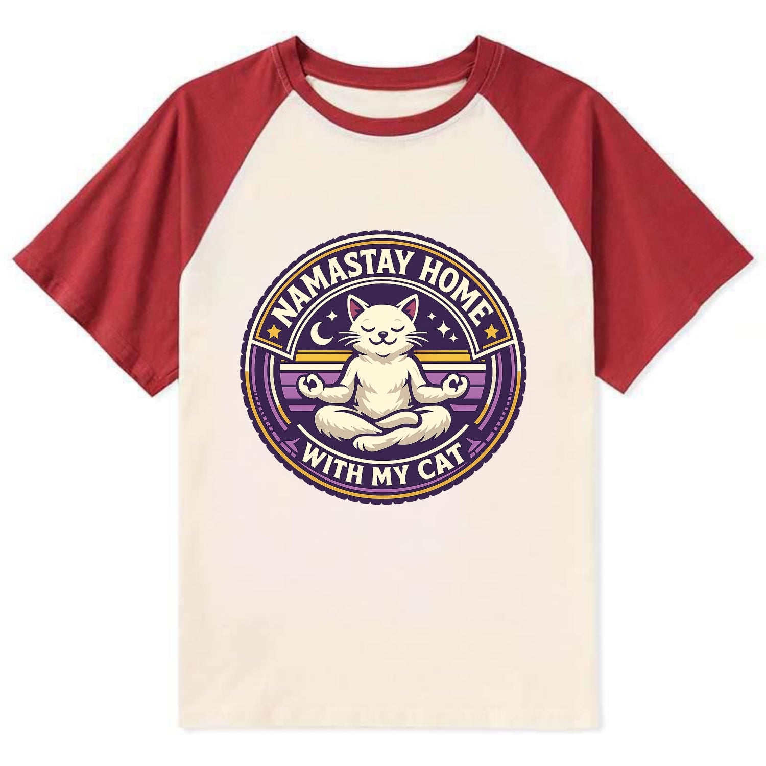 Zen Feline Retreat - Contrast Raglan T-shirt - Red