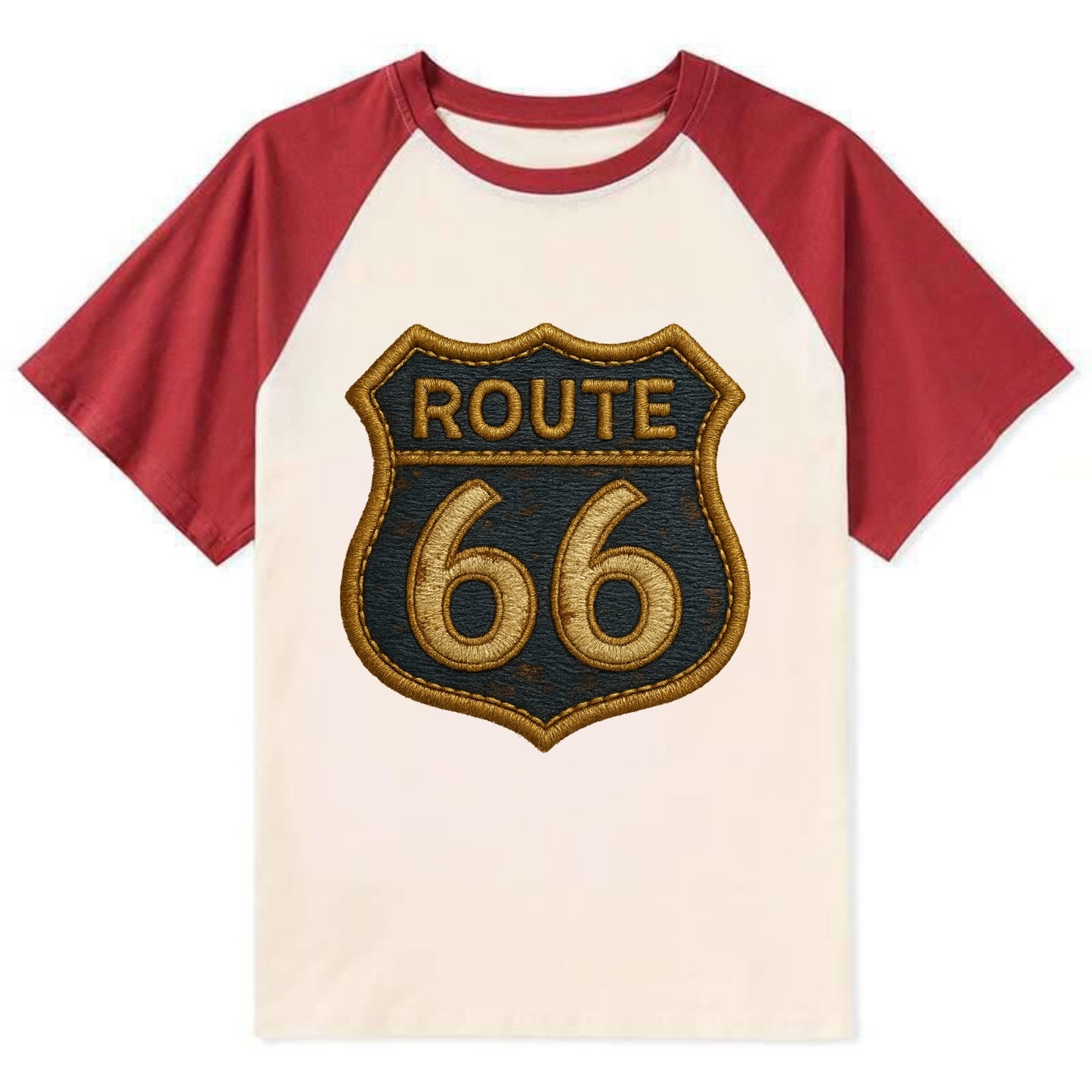 Route 66  - Contrast Raglan T-shirt - Red