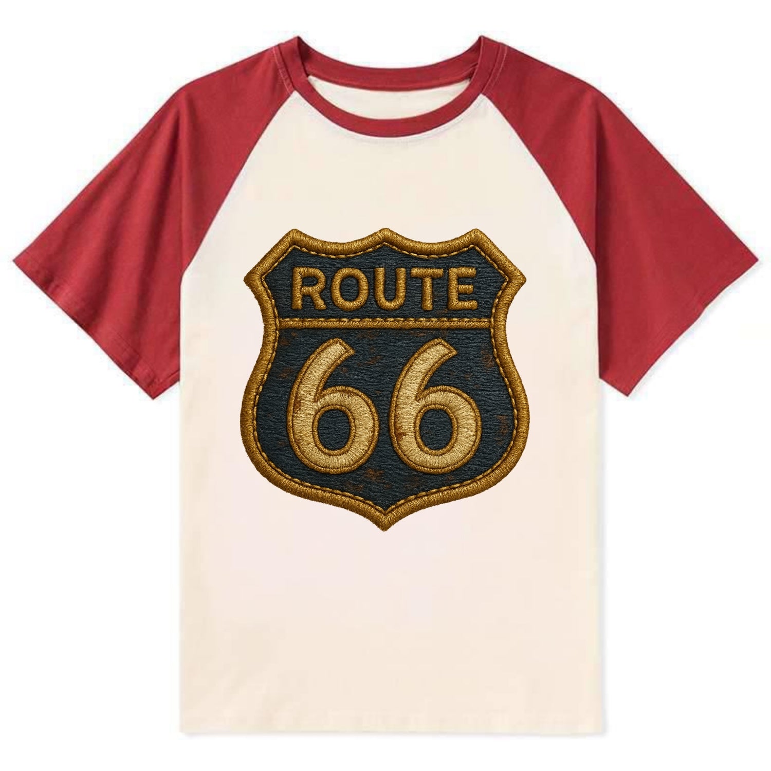 Route 66  - Contrast Raglan T-shirt - Red